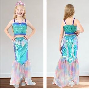 Girls Mermaid Halloween Costume,Dress Ariel Princess Cosplay w/ Accessories 8-9